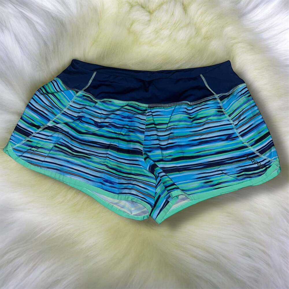 Reebok Speedwick Active Shorts Womens Size M Blue Green Striped Athletic